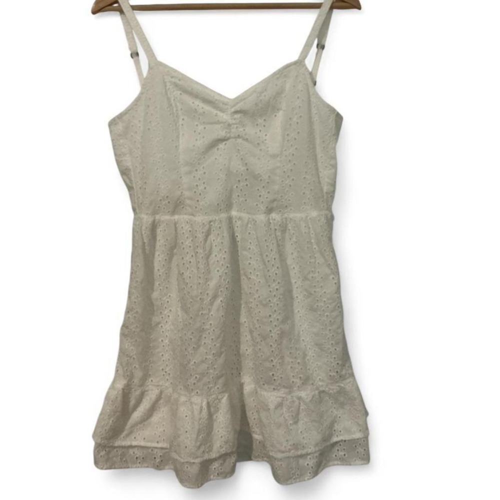 Hollister Eyelet Mini Dress Womens Small White Excellent‎ Tie Back Cutout Summer